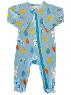 Basic 2-Way Zip Footie, Blue Easter Bunny