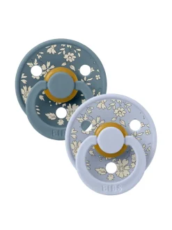 BIBS x LIBERTY Colour Round Natural Rubber Latex Pacifier 2 Pack, Capel Dusty Blue Mix