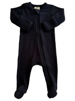 Black / Organic Ribbed Zip Footie