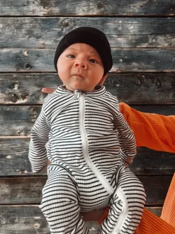 Black Stripe / Organic Ribbed 2-Way Zip Romper