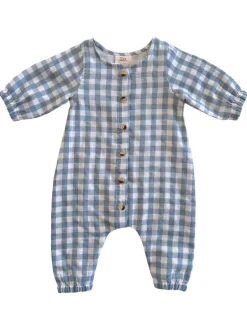 Blue Gingham / Organic Long Sleeve Bay Jumpsuit