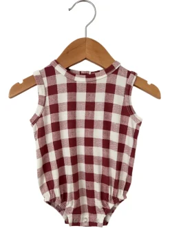 Bubble Romper, Mulberry Plaid