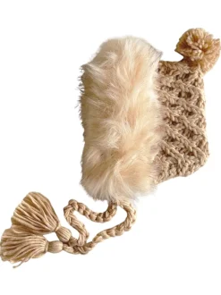 Fur Trimmed Bonnet, Latte