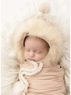 Fur Trimmed Bonnet, Natural