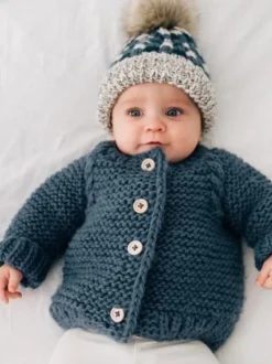 Garter Stitch Cardigan Sweater, Slate