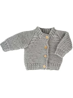 Garter Stitch Cardigan Sweater, Ice Grey