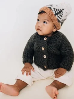 Garter Stitch Cardigan Sweater, Loden