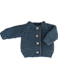 Garter Stitch Cardigan Sweater, Slate