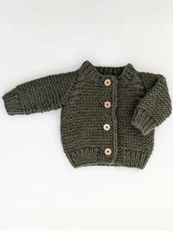Garter Stitch Cardigan Sweater, Loden