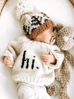 Hi. Crew Neck Garter Stitch Sweater, Black on Natural