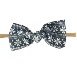 Holiday Skinny Bow Headband, Dark Grey Fair Isle