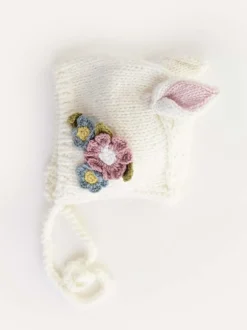 Knit Bunny Bonnet, White Flowers