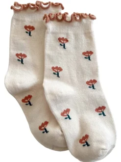 Lettuce Edge Socks, Cream Flower