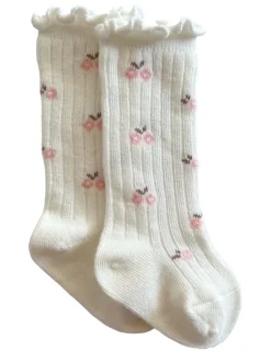 Lettuce Edge Socks, White/Pink Floral