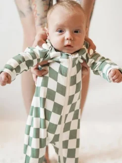 Matcha Milkshake Checkerboard / Organic 2-Way Zip Romper