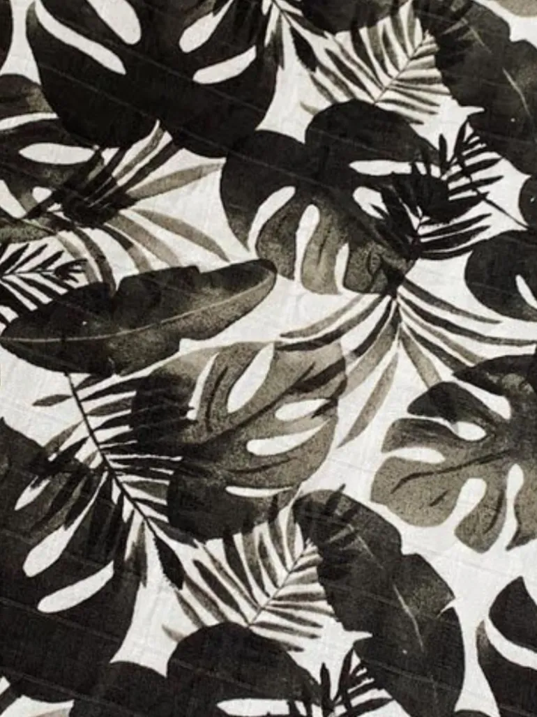 Muslin Changing Pad Cover, Black Monstera Leaf