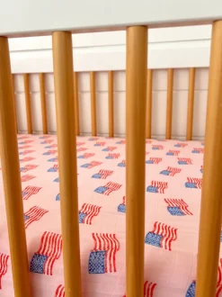 Muslin Crib Sheet, American Flag Pink