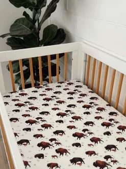 Muslin Crib Sheet, Bison