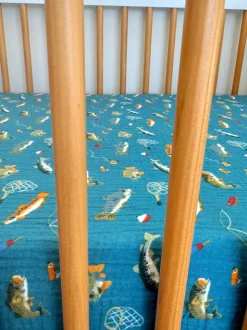 Muslin Crib Sheet, Gone Fishing