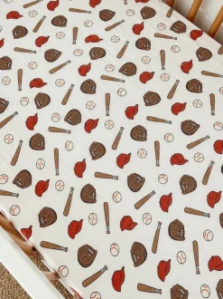 Muslin Mini Crib Sheet, Baseball