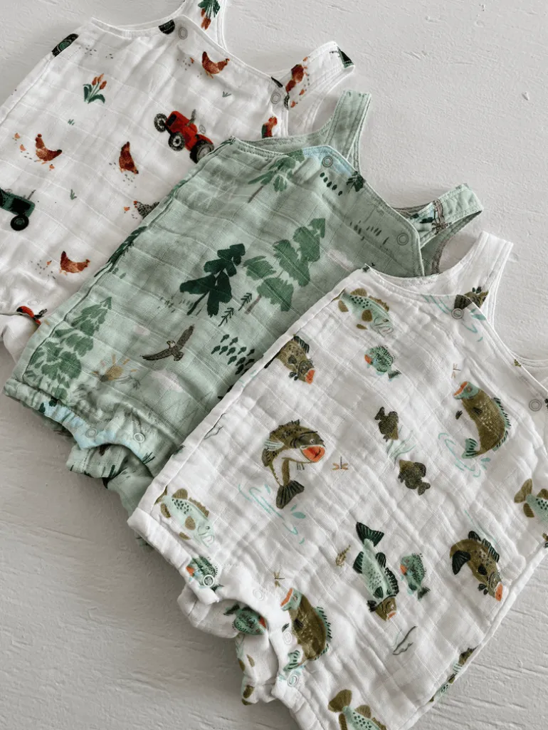 Muslin Overall Shortie, Mountain Cabin