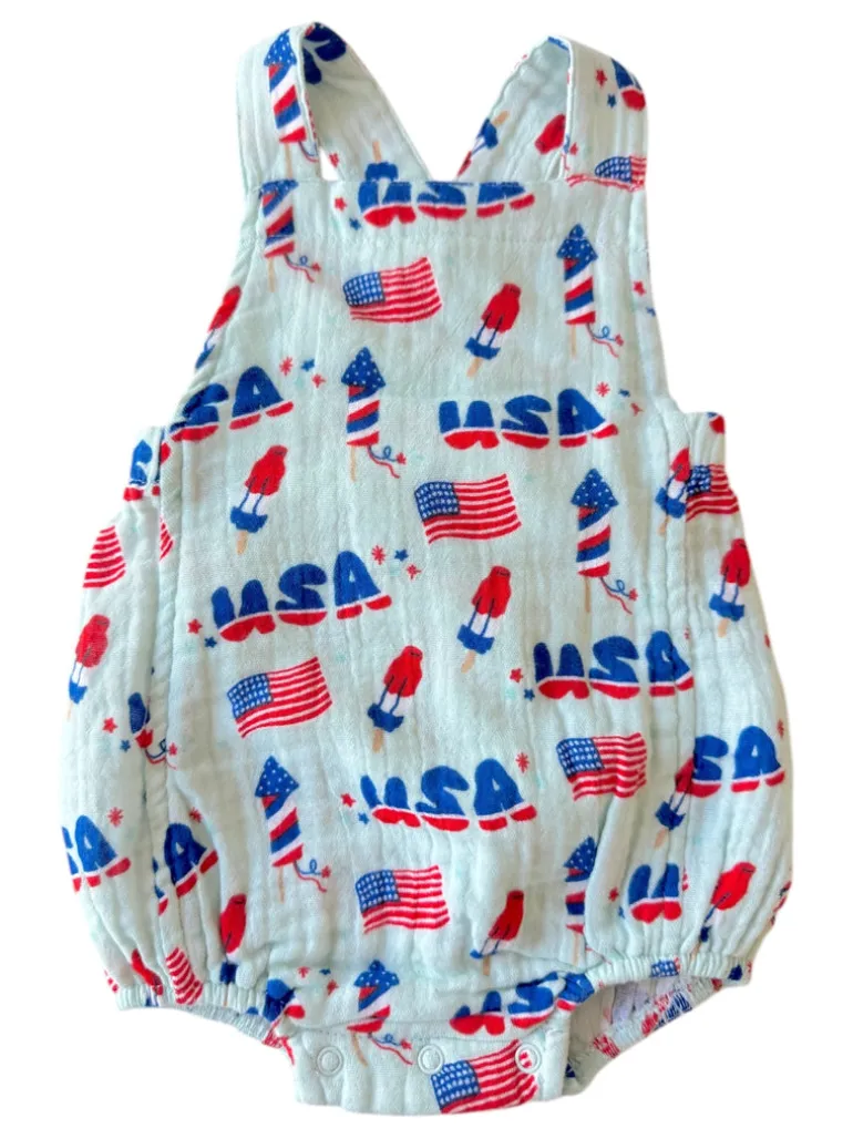 Muslin Retro Sunsuit, 4th of July Blue
