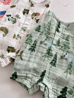 Muslin Shortie Romper, Mountain Cabin