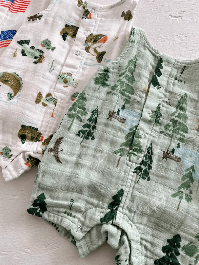 Muslin Shortie Romper, Mountain Cabin