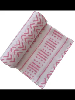 Muslin Swaddle Blanket, White/Pink Mudcloth