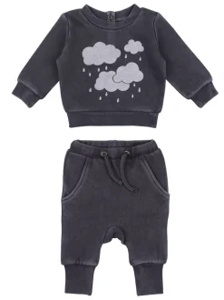 Organic Cozy Graphic Sweatshirt & Jogger Set, Coal Clouds