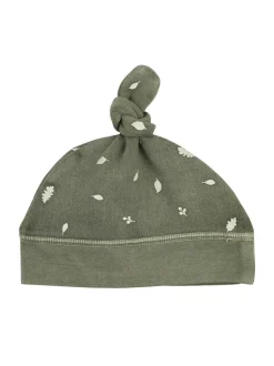 Organic Cozy Top-Knot Beanie, Hunter Leaves