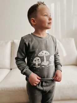 Organic Kids' Cozy Graphic Sweatshirt & Jogger Set, Mist Mushrooms