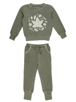 Organic Kids' Cozy Graphic Sweatshirt & Jogger Set, Hunter Leaves