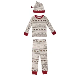 Organic Kids' Holiday PJ & Cap Set, Fair Isle Rudolph