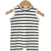 Organic Waffle Easy Romper, Black Stripe