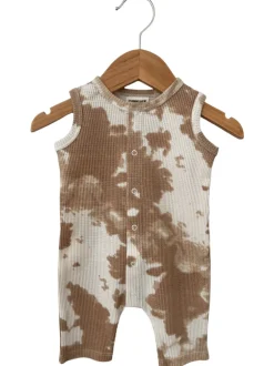 Organic Waffle Easy Romper, Almond Tie Dye