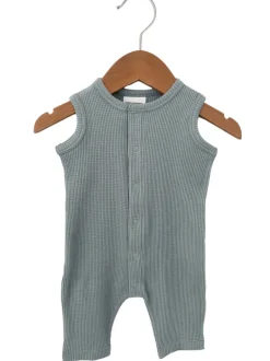 Organic Waffle Easy Romper, Mountain Green