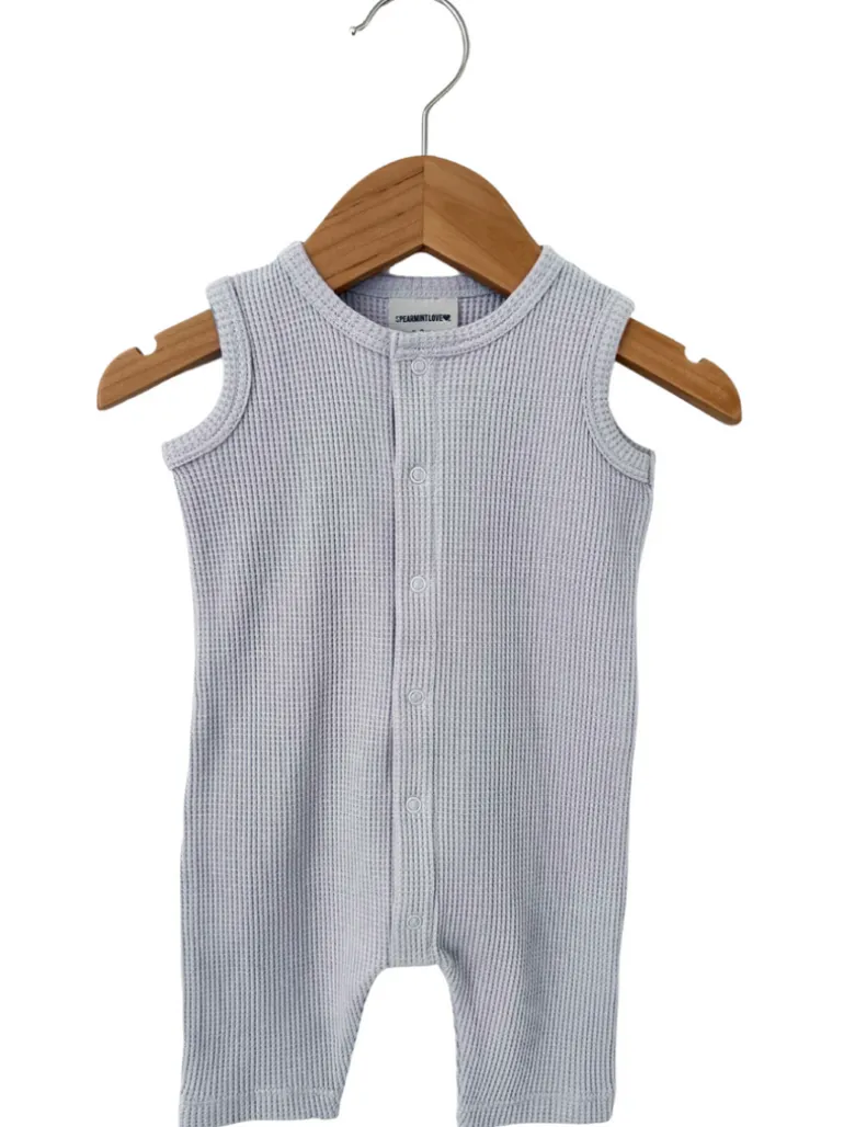 Organic Waffle Easy Romper, Silver