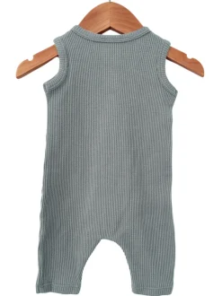 Organic Waffle Easy Romper, Mountain Green