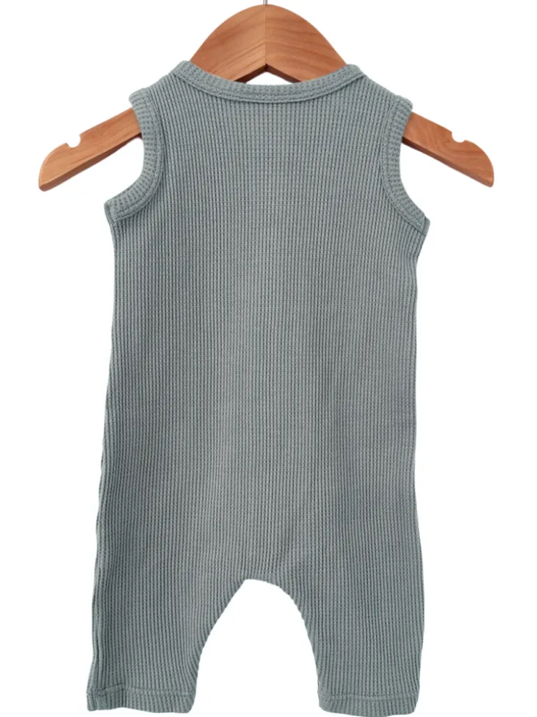 Organic Waffle Easy Romper, Mountain Green