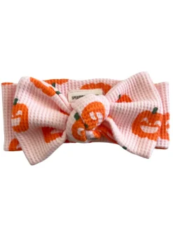 Organic Waffle Knot Bow, Blush Jack-O-Lantern
