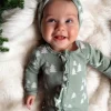 Organic Waffle Ruffle Zip Footie, Alpine Trees