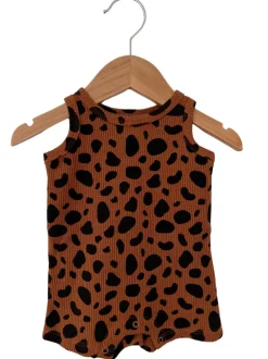 Organic Waffle Shortie Romper, Black Spot