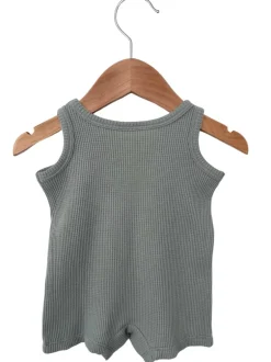 Organic Waffle Shortie Romper, Mountain Green
