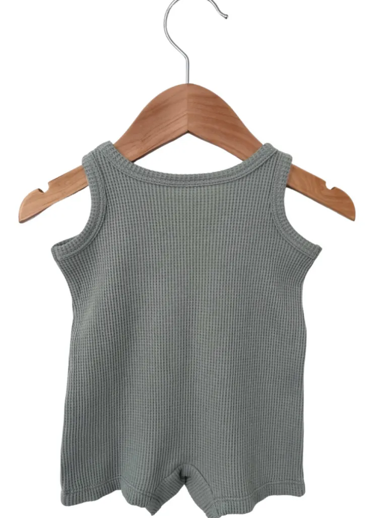 Organic Waffle Shortie Romper, Mountain Green