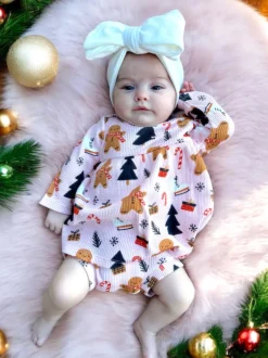 Organic Waffle Simple Dress & Bloomer, Gingerbread Wonderland Blush