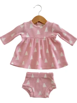 Organic Waffle Simple Dress & Bloomer, Pink Christmas Trees