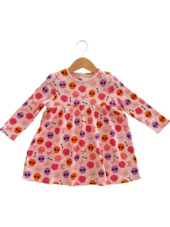 Organic Waffle Simple Dress, Candy Skulls Pink
