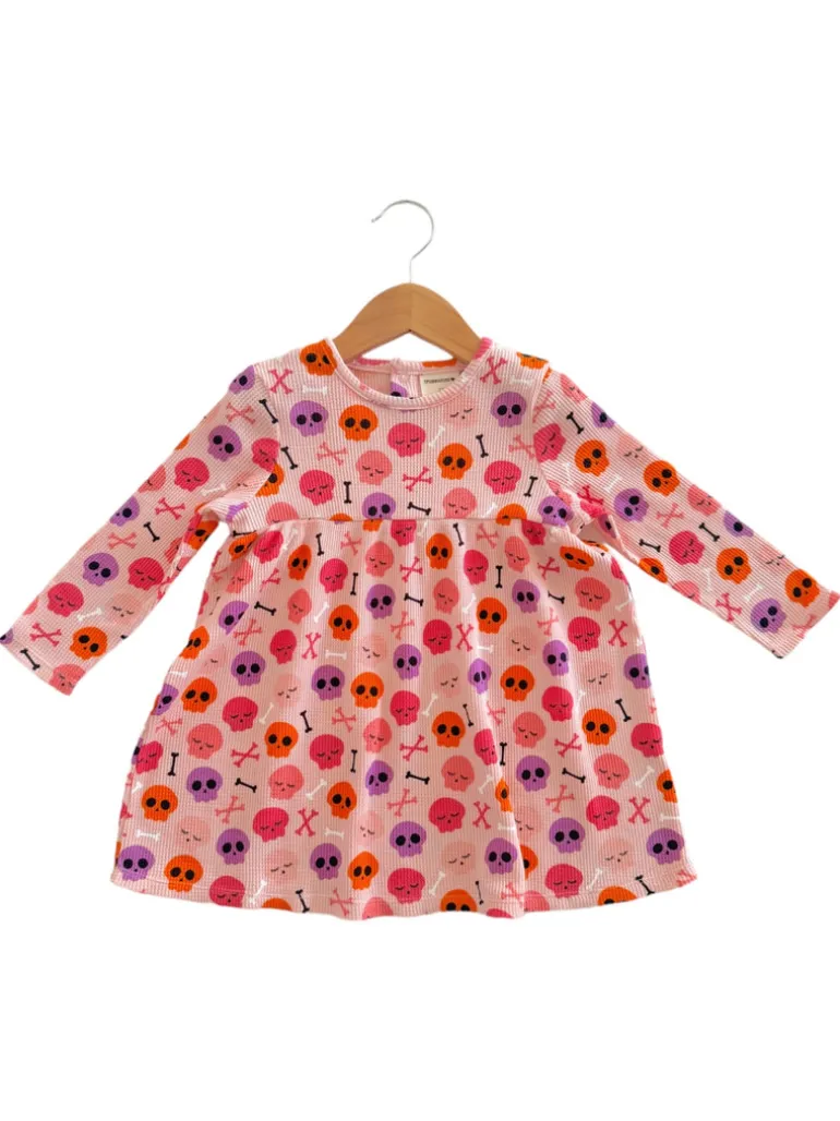 Organic Waffle Simple Dress, Candy Skulls Pink