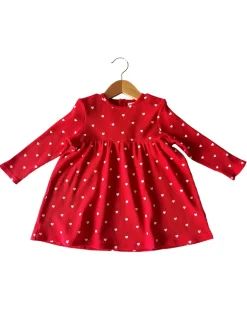 Organic Waffle Simple Dress, Little White Heart (on Red)